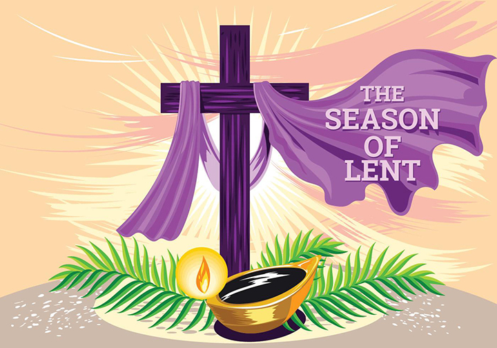 graphic of a purple cross with a purple veil and the the words The Season of Lent