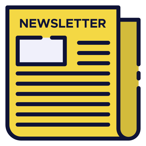 a graphic drawing of a yellow rectangle with black lines and the word Newsletter