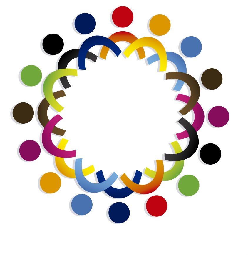 A colourful graphic of a people icons in a circle holding hands