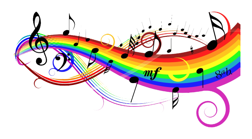 brightly coloured music notes