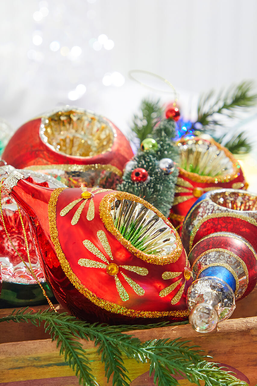 red and gold Christmas ornaments